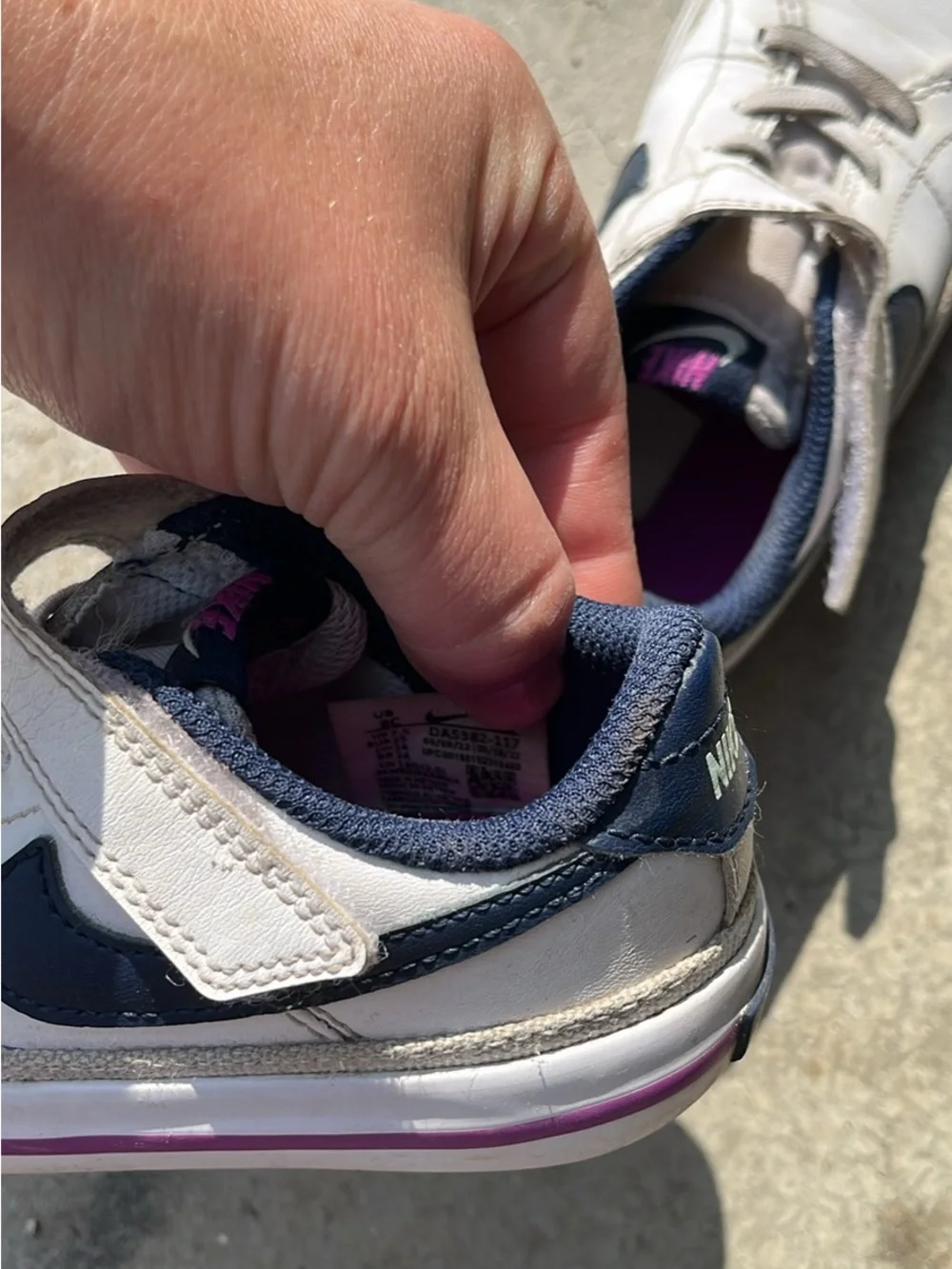 Nike Kids White Navy Velcro Sneakers with Pink Stripe